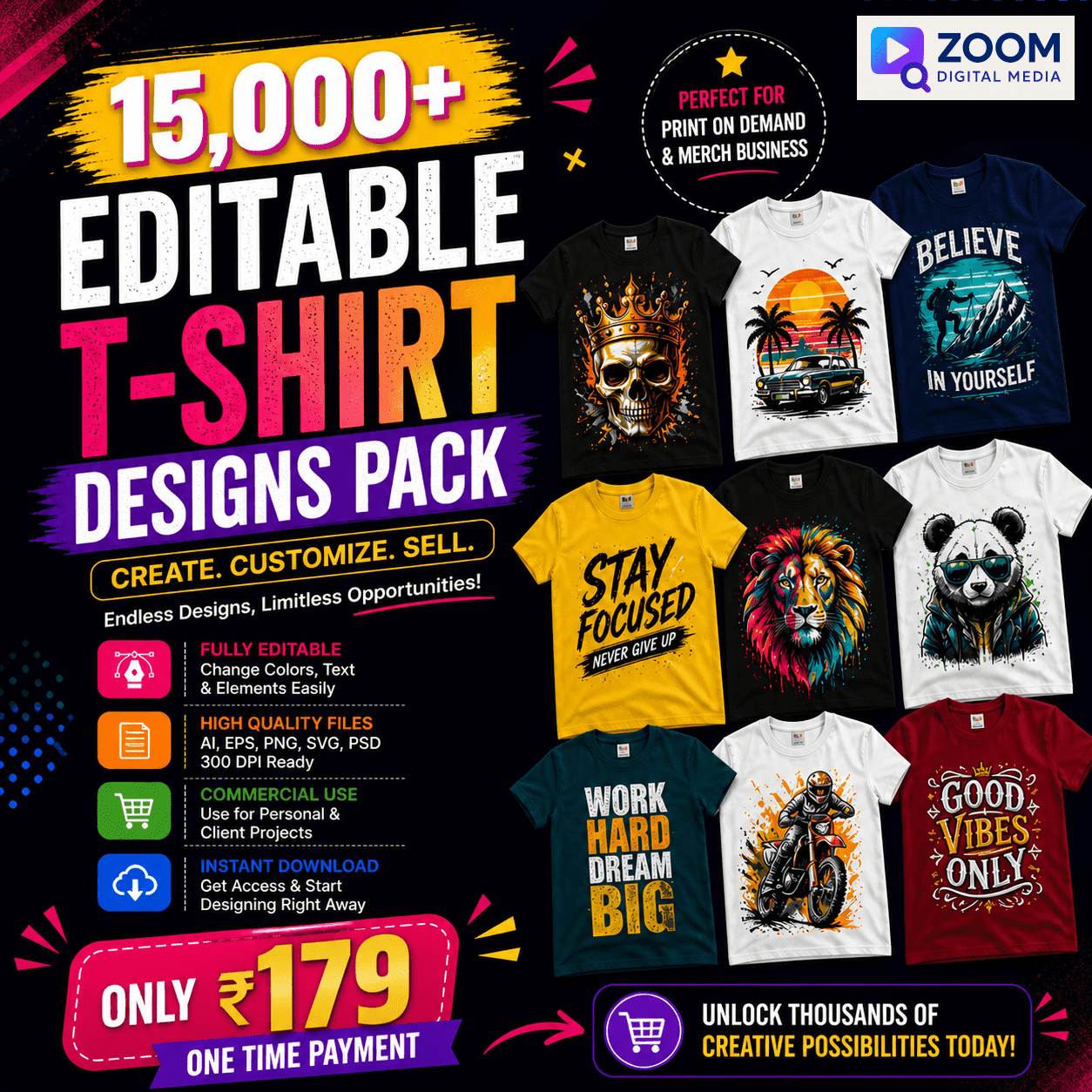 15000+ Editable T-Shirt Designs Pack