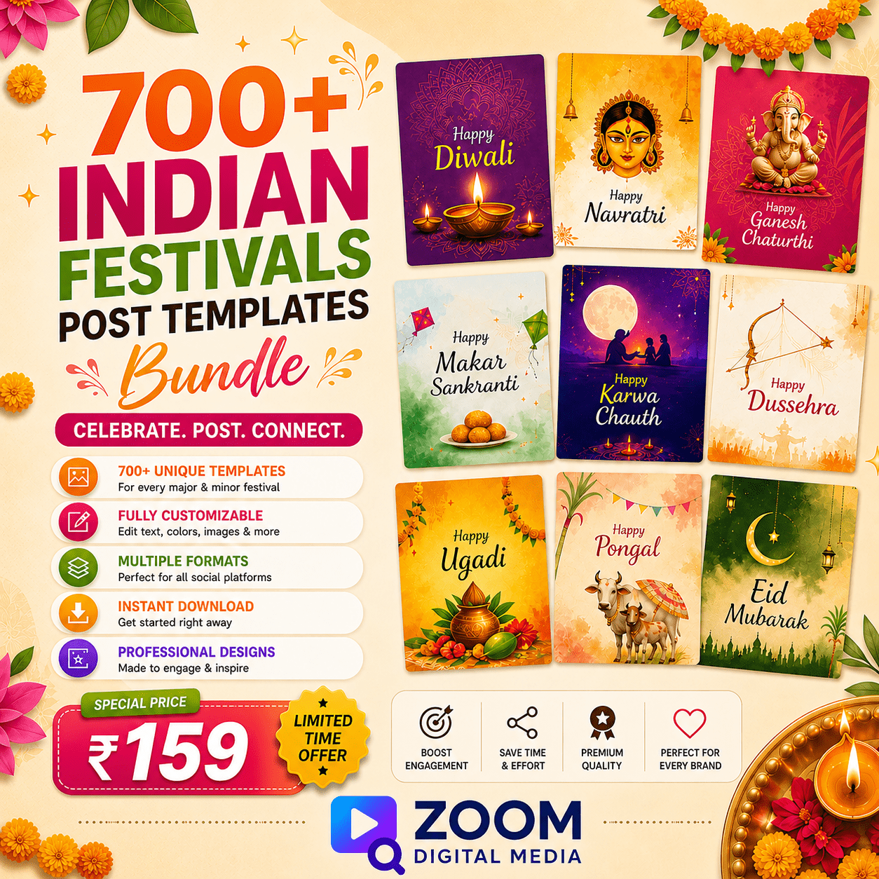 700+ Indian Festivals Post Templates Bundle