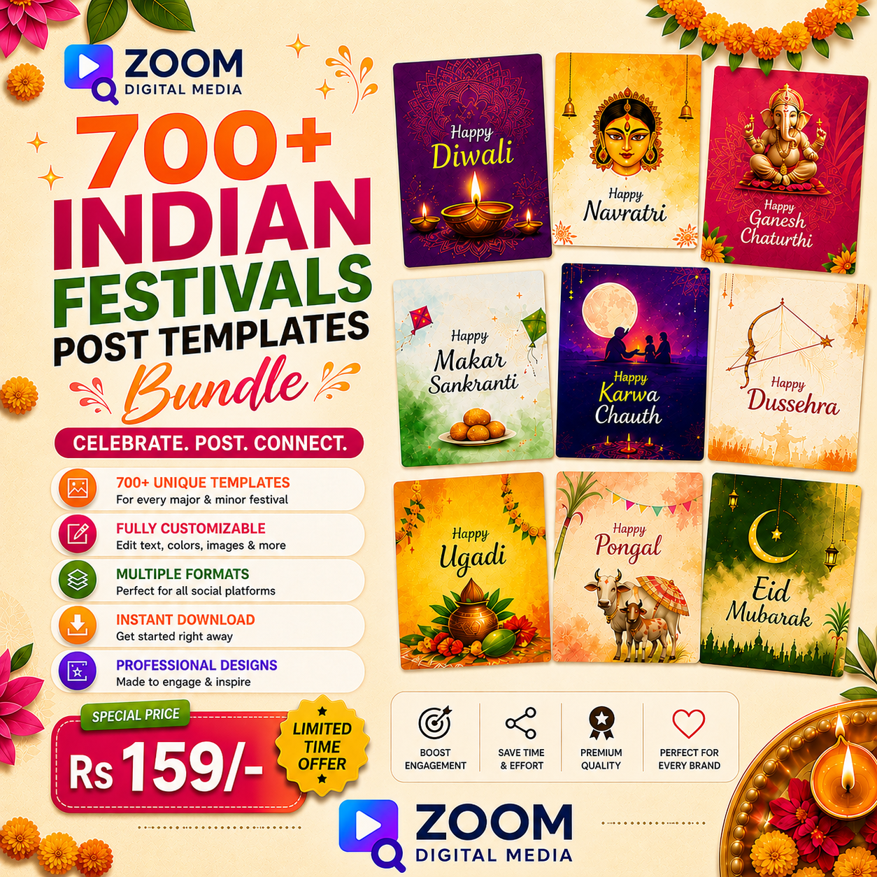 700+ Indian Festivals Post Templates Bundle