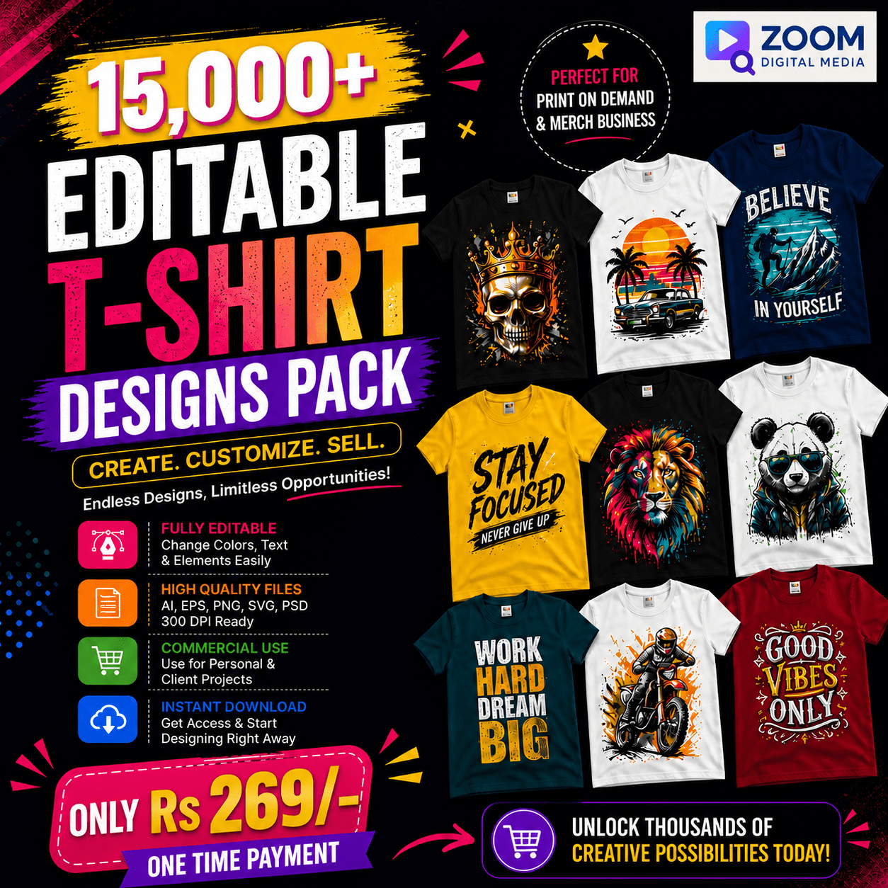 15000+ Editable T-Shirt Designs Pack